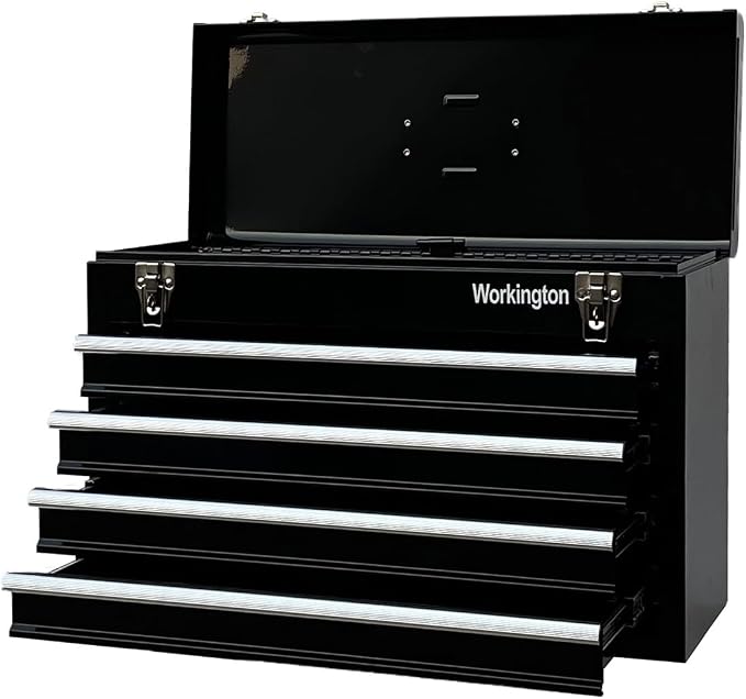Workington Portable Metal Tool Chest with 4 Drawers, 20" 4-Drawer Tool Chest Cabinet with Ball Bearing Drawer Slides, Steel Tool Storage Box Organizer 4004 Black