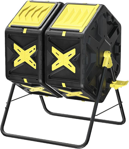 Compost Bin Outdoor - 2 X 18.5 Gal Dual Chamber Compost Tumbler, Outdoor Rotating Composter with Easy-Turn, Fast-Working System