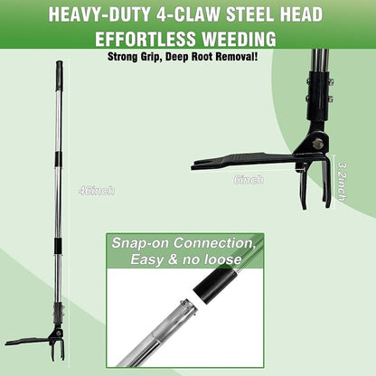 Weed Puller Tool, Heavy Duty Stand Up Weeder Tool with Long Stainless Steel Handle & 4-Claw Steel Head, Weeding Tool with Adjustable Handle, Easily Remove Weeds Without Bending, Pulling or Kneeling