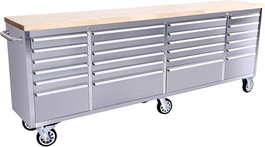GarveeTech 96 inch Tool Chest, Tool Box Mobile 24 Drawers Storage Rolling Cabinet with Wheels Lock Key Locking System Drawer Liners for Garage Warehouse Repair Shop