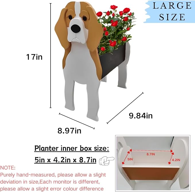 Beagle Dog Planter Pots, 9.84 x 8.79 x 17 Inches | Large Dog Flower Pot, Cute Animal Shaped Plant Pot, Gifts for Women & Pet Lovers, Indoor Outdoor Garden Home Office Decor