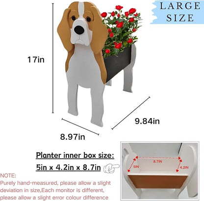 Beagle Dog Planter Pots, 9.84 x 8.79 x 17 Inches | Large Dog Flower Pot, Cute Animal Shaped Plant Pot, Gifts for Women & Pet Lovers, Indoor Outdoor Garden Home Office Decor