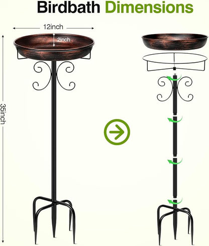 Daoeny 35In Metal Bird Bath for Outside, Vintage Freestanding Birdbaths & Birdfeeder, Bird Baths Feeder Bowl for Outdoors Garden Patio Yard Lawn Decor, Upgraded 5-Pronged Base (Antique Bronze)