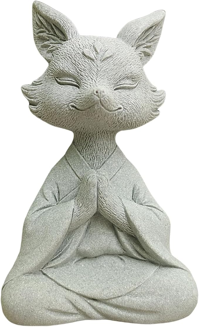 livelyfish Meditating Buddha Fox Statue Aquarium Zen Statue Yoga Animal Figurines Sandstone Sculpture for Fish Tank Garden Tabletop Decor, S1