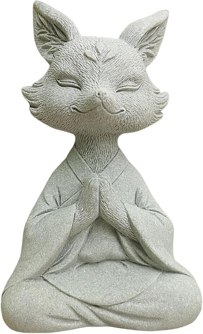 livelyfish Meditating Buddha Fox Statue Aquarium Zen Statue Yoga Animal Figurines Sandstone Sculpture for Fish Tank Garden Tabletop Decor, S1