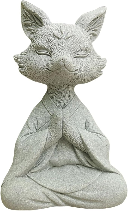 livelyfish Meditating Buddha Fox Statue Aquarium Zen Statue Yoga Animal Figurines Sandstone Sculpture for Fish Tank Garden Tabletop Decor, S1