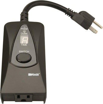 Woods 50013WD Outdoor 24-Hour Digital Photocell Timer with Light Sensor, Plug-In , Black