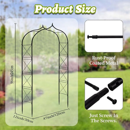 Metal Garden Arbors 8Ft Thickened Arch Trellis for Climbing Plants | Outdoor Arbor Rustproof Metal Frame Trellises Grapes Rose Yard Entrance Wedding Arched Backdrop Stand Party Event Decoration
