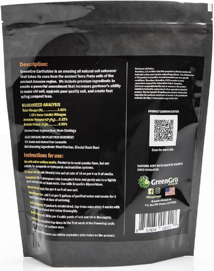 GreenGro Earthshine | Fortified Biochar & Humic Acid Soil Amendment | Glacial Rock Dust + Worm Castings | Recycle Old Soil, Boost Compost Tea & Mycorrhizae | Indoor & Outdoor | 5 lb