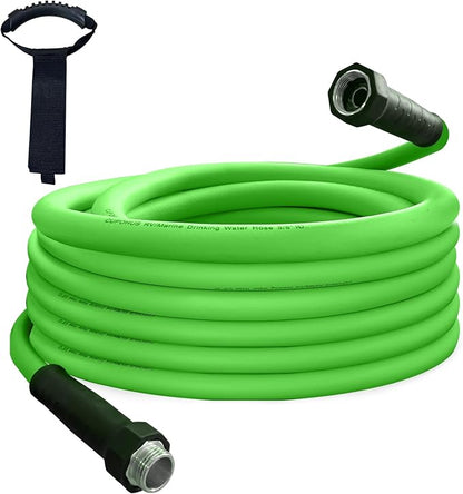 Cupohus RV Drinking Water Hose 50FT with Storage Strap, Green No Kinking 5/8''ID Premium Fresh Water Hose for RV, Marine, Camper, Truck, Car, Garden