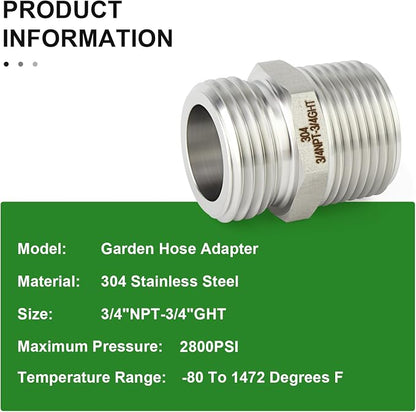 TAISHER 5PCS 304 Stainless Steel Garden Hose Adapter, 3/4" GHT Male x 3/4" NPT Male Garden Hose Connector with Washers