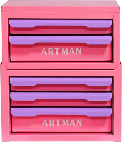 Metal Tool Box with Sliding Drawers, 5-Drawer Desktop Tool Box, Small Steel Tool Chest, Portable Benchtop Toolbox for Jewelry & Office DIY Pink-Purple