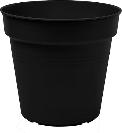 Mintra Garden Pots, 4 Pack Bulk Plastic Plant Pots with Drainage Tray, Round Indoor & Outdoor Decorative Planters with Drain Holes for Flowers, Herbs & Plants, 19cm Diameter – Black, 7.5 in