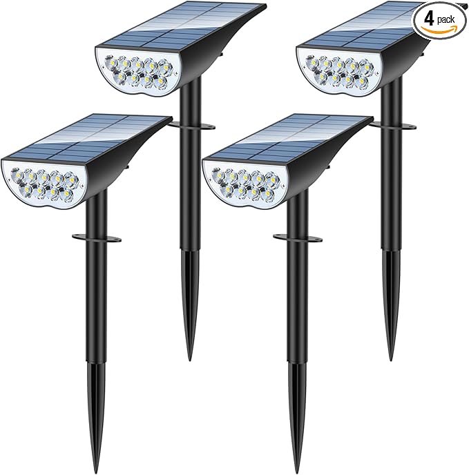 Solar Spot Lights Outdoor Waterproof, Solar Landscape Lights Outdoor IP65 Waterproof, 3 Brightness Modes Dusk to Dawn Solar Spotlight Outdoor for Yard Garden Pathway Tree, Cool White, 4 Pack
