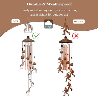 35" Giraffe Wind Chimes for Outside, Rustic Copper Mother & Baby Giraffe Silhouette Decor with 6 Pendants - Elegant Memorial Windchime - Heartwarming Gift for Mom & Animal Lovers