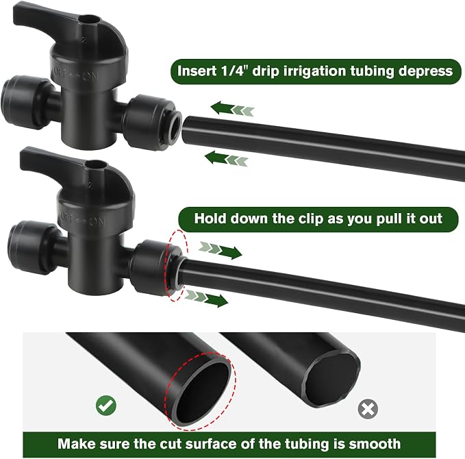 Kalolary 10 Pack Quick Connect Drip Irrigation Valves, 1/4" Drip Irrigation Shut Off Valve Barbed Switch Valves Drip Line Parts for 1/4 Inch Drip Irrigation Tubing Garden Lawn Irrigation System