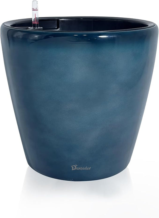 Dexceder 13x12 Self Watering Planter with Wheels (Grayish Green Gradient) | Inner Pot Design, Thickened Large Floor Standing Flower Plant Pot with Water Level Indicator Indoor Outdoor