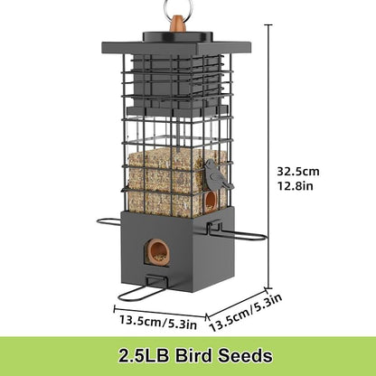 KRUOO Heavy Duty Metal Squirrel Proof Bird Feeder, 2.5LB Large Capacity, Weather Resistant, Easy Refill & Clean, Hanging Wild Bird Feeder