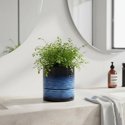 Nihow Ceramic Self Watering Plant Pot for Indoor Plants, 6 Inch,Blue | Planter with Cotton Wick, Drainage Hole & Water Storage Plus, Cylinder Round Flower Pot, For Succulent/Herbs/Violets