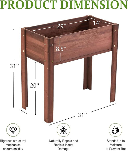 Raised Garden Bed with Legs, 31x16x30 in Planter Boxes Outdoor, Elevated Wooden Planter Box Standing Growing Bed for Gardening, Backyard, Patio and Balcony (Coffee, 31x16x30)