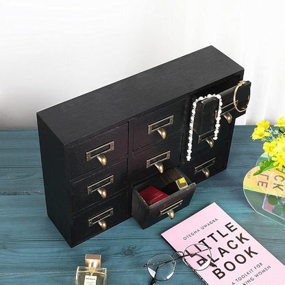Apothecary Drawers Apothecary Cabinet with Drawers, Black | 9 Drawer Library Card Catalog, Wooden Storage Box, Wooden Desktop Organizer with Metal Handles-Fulled Assembled