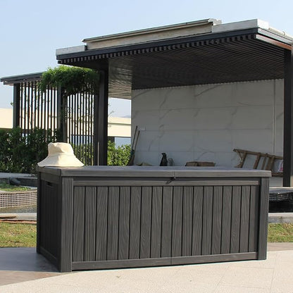 BTEXPERT 150 Gallon Large Resin Deck Box, Outdoor Storage Container with Metal Rods & Partition for Patio Furniture Cushions Garden Tools Equipment Waterproof Lockable UV Resistant