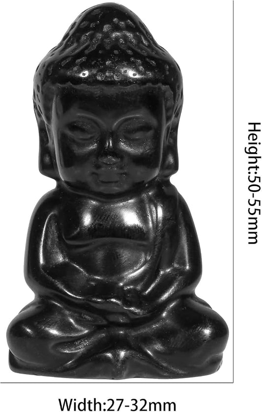 Rockcloud Handcarved Black Obsidian Pocket Stone Baby Buddha Crystal Statue | for Home Decoration Zen Garden Spiritual Feng Shui Figurine