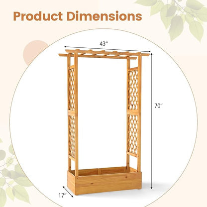 Happygrill 70" Raised Garden Bed with Trellis, 2 Pack Wood Planter Box w/Hanging Roof, 2 Side Trellises, Open-Ended Base for Flower, Climbing Plant, Plant Container for Garden