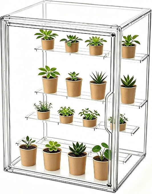 Mini Greenhouse Indoor, Clear Small Green House with Magnetic Door, Stackable Succulent Seed Starting Kit Children Nature Observation Station