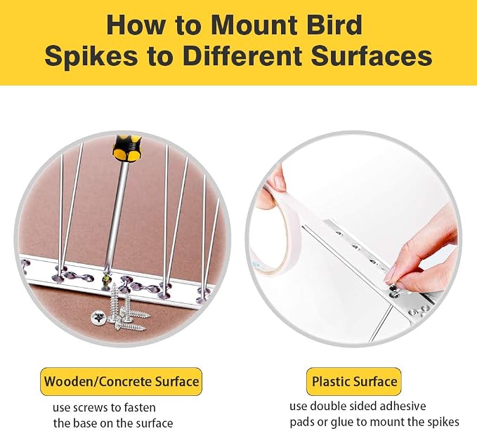 Bird Spikes for Pigeons Small Birds Cat, 30Feet Bird Spikes Stainless Steel Bird Deterrent Spikes 28 Strips