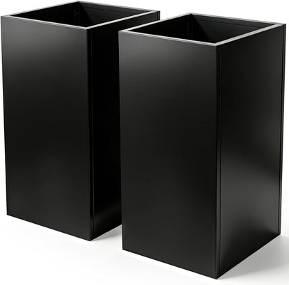 Tall Metal Planter Box for Outdoor Plants 2 Pack, 15" L x 15" W x 30" H Large Steel Planter Box with Removable Insert Shelf, Rectangular Planter for Porch, Patio, Garden, Backyard