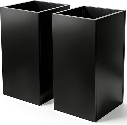 Tall Metal Planter Box for Outdoor Plants 2 Pack, 15" L x 15" W x 30" H Large Steel Planter Box with Removable Insert Shelf, Rectangular Planter for Porch, Patio, Garden, Backyard