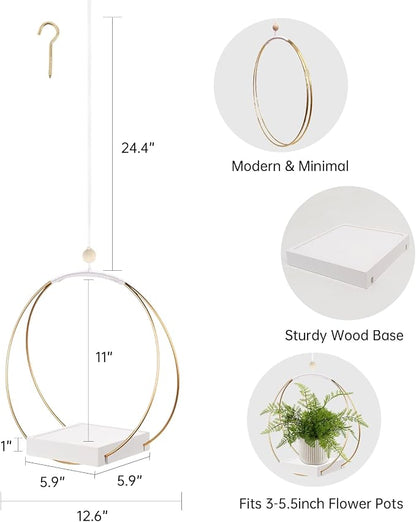hismocal 2 Pack Hanging Planter Holder for Indoor Plants, Plant Hanger with Sturdy Wood Base,Modern Boho Macrame Wall Ceiling Window Stands(Plants/Pots Not Included)