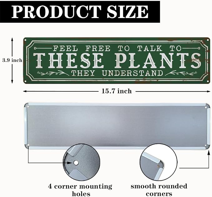 Funny Garden Metal Tin Sign, Rustic Farmhouse Decor, Feel Free to Talk to These Plants, Garden Wall Art for Yard Fence Door Porch, Indoor Outdoor Gardening Decoration, 15.7 x 3.9 Inches