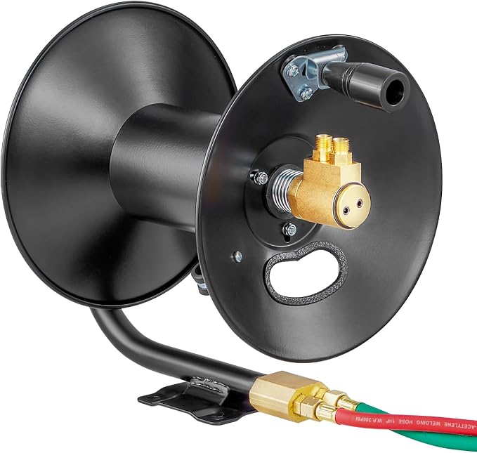 VEVOR Welding Hose Reel, Hand Crank Rewind Hose Reel with 3FT Lead-in Hose and 9/16"-18 B Fittings, Ceiling/Wall Mount Heavy Duty Steel Reel for Workshops Garages (Welding Hose Not Included)