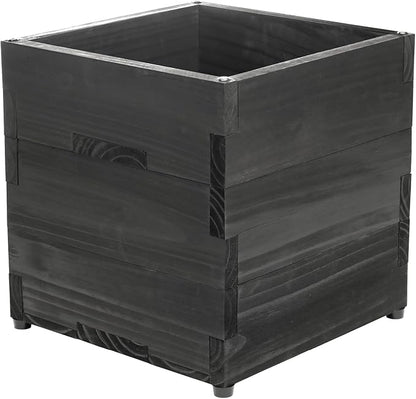 Large Decorative Wooden Planter w/ Universal Pole Support for String Light Poles, Umbrellas, Bird Feeders. Solid Wood Outdoor Garden Patio Box for Plants(Does not include Pole), 14"x14"x14", Black