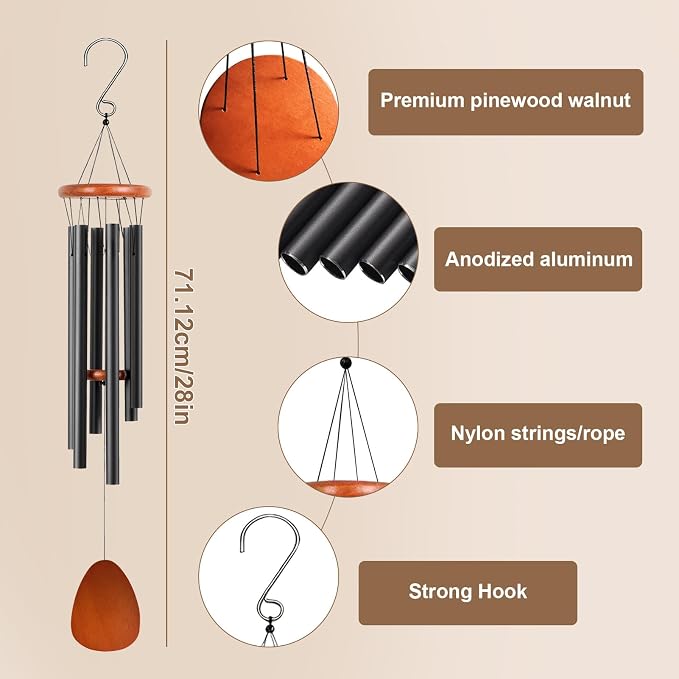 Wind Chimes for Outside,28'' Small Soothing Melodic Tones Windchimes | Wind Chimes for Outdoor, Garden, Patio Decoration, Memorial Wind Chime Perfect for Mom Women Grandma Neighbors Unisex