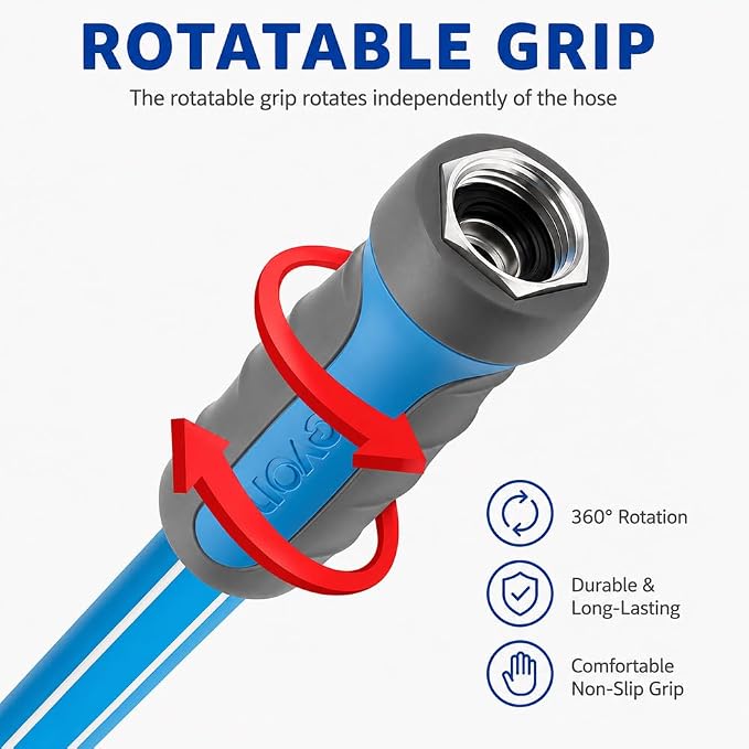 FEVONE Heavy Duty Garden Hose 105 ft, Hybrid Polymer Water Hose | Flexible, Leak-Free, Lightweight, 5/8 ID, 600 PSI, 3/4 GHT Aluminum Fittings with Swivel Handles