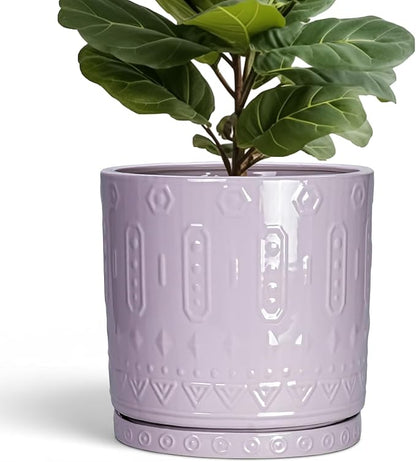 Eightpot Ceramic Plant Pots, 12 Inch Pots for Plants Indoor Outdoor, Round Planter with Drainage Hole and Tray, Modern Decorative Flower Pot, Home Apartment Decor, House Warming Gifts, Purple