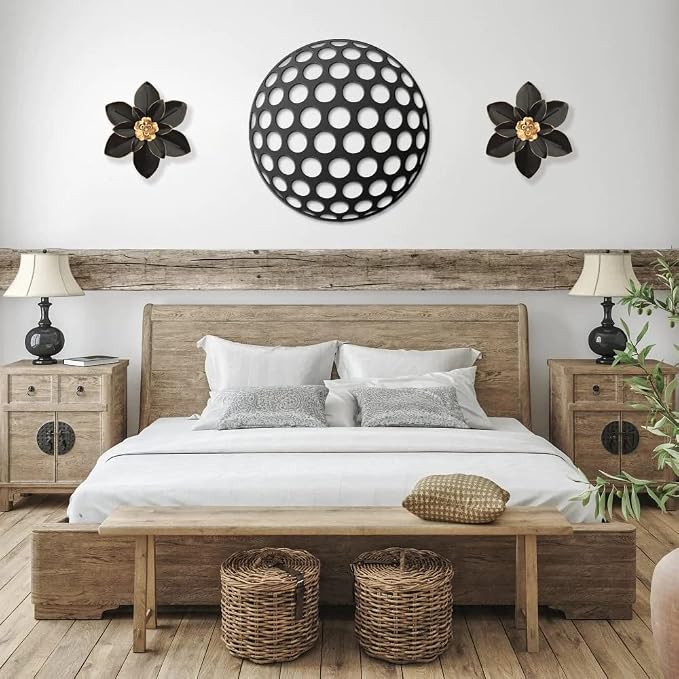 Metal Flower Wall Art Decor, 10“ Rustic Modern Floral Sculpture, Distressed Iron Wall Hanging Home Decoration Accent Artworks for Indoor Kitchen Bedroom Living Room Office Outdoor Garden Patio | Distressed Iron Wall Hanging Home Decoration Accent Artwo...