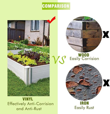 4'x4' White Vinyl Raised Garden Bed Kit, Outdoor Above Ground Garden Box for Growing Vegetables, Flowers, Herbs, DIY Gardening, Whelping Pen and More