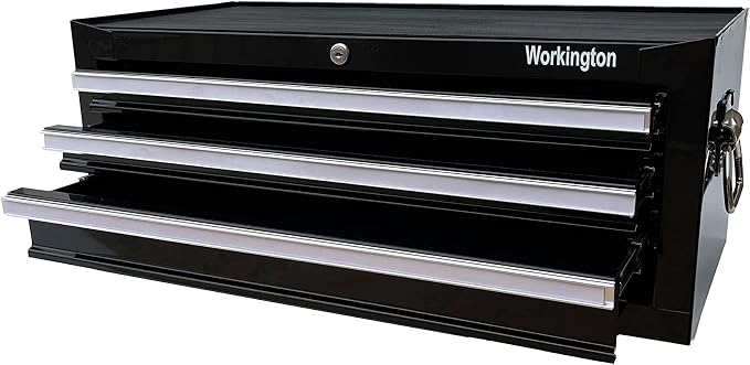 Workington Industrial 3 Drawers Portable Metal Intermediate Box, 26" Middle Tool Chest Cabinet with Ball Bearing Drawer Slides, Steel Tool Storage Box Organizer 4009 Black