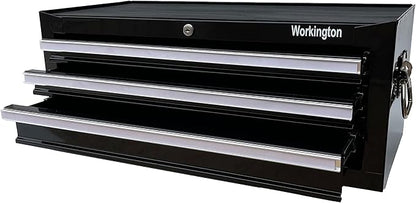 Workington Industrial 3 Drawers Portable Metal Intermediate Box, 26" Middle Tool Chest Cabinet with Ball Bearing Drawer Slides, Steel Tool Storage Box Organizer 4009 Black