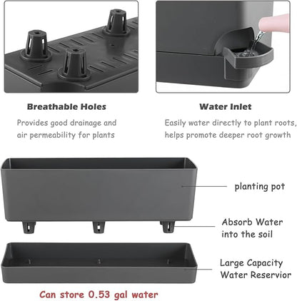 2 Pack Rectangle Self Watering Pots for Indoor Plants 17 Inches Window Boxes Planters Rectangular Flower Pots Herb Large Plant Pots with Drainage Holes and Saucers Windowsill Planter, Grey