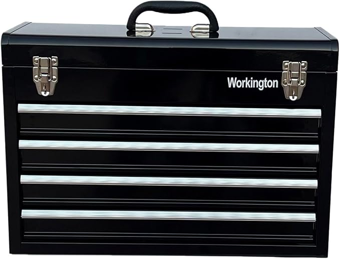 Workington Portable Metal Tool Chest with 4 Drawers, 20" 4-Drawer Tool Chest Cabinet with Ball Bearing Drawer Slides, Steel Tool Storage Box Organizer 4004 Black