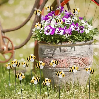 10Pcs Bee Garden Stakes Decor, Flower Pot Bed GardenDecorGarden Stakes Decorative, Metal Yard Art Ornaments,Outdoor Lawn Pathway Patio Plant Pot Flower Bed Decorative Stakes, (10Pcs)