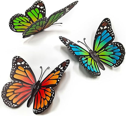 EOORAU Metal Butterfly Wall Decor - 3 Pack Lifelike Butterflies Wall Art Sculpture Hanging Decorations for Indoor or Outdoor, Yard Patio Fence Garden Decoration