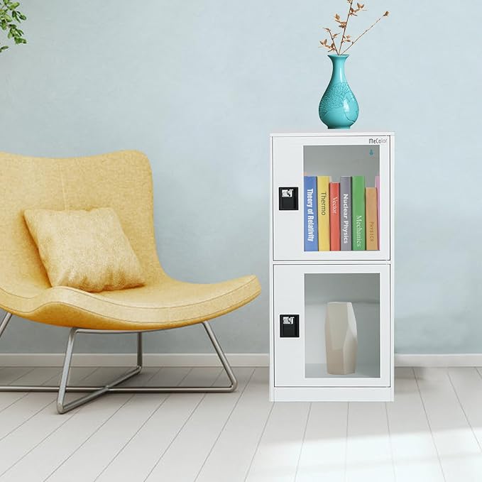 MECOLOR Vertical Single-Layer Small lockers with Padlocks and latches, 2 or 3 compartments, for Employees, Families, Offices, Schools, supermarkets and Other Places, (Full White, G2V)