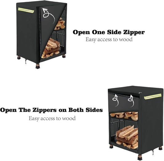 Firewood Log Rack Cover, Outdoor Wood Cover with Openable Front Flap,2ft Firewood Racks Cover（Cover Only）
