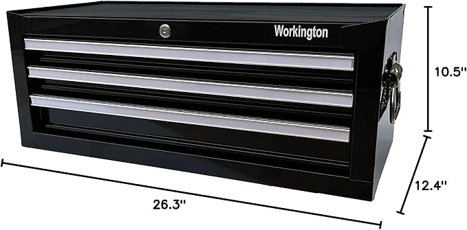 Workington Industrial 3 Drawers Portable Metal Intermediate Box, 26" Middle Tool Chest Cabinet with Ball Bearing Drawer Slides, Steel Tool Storage Box Organizer 4009 Black